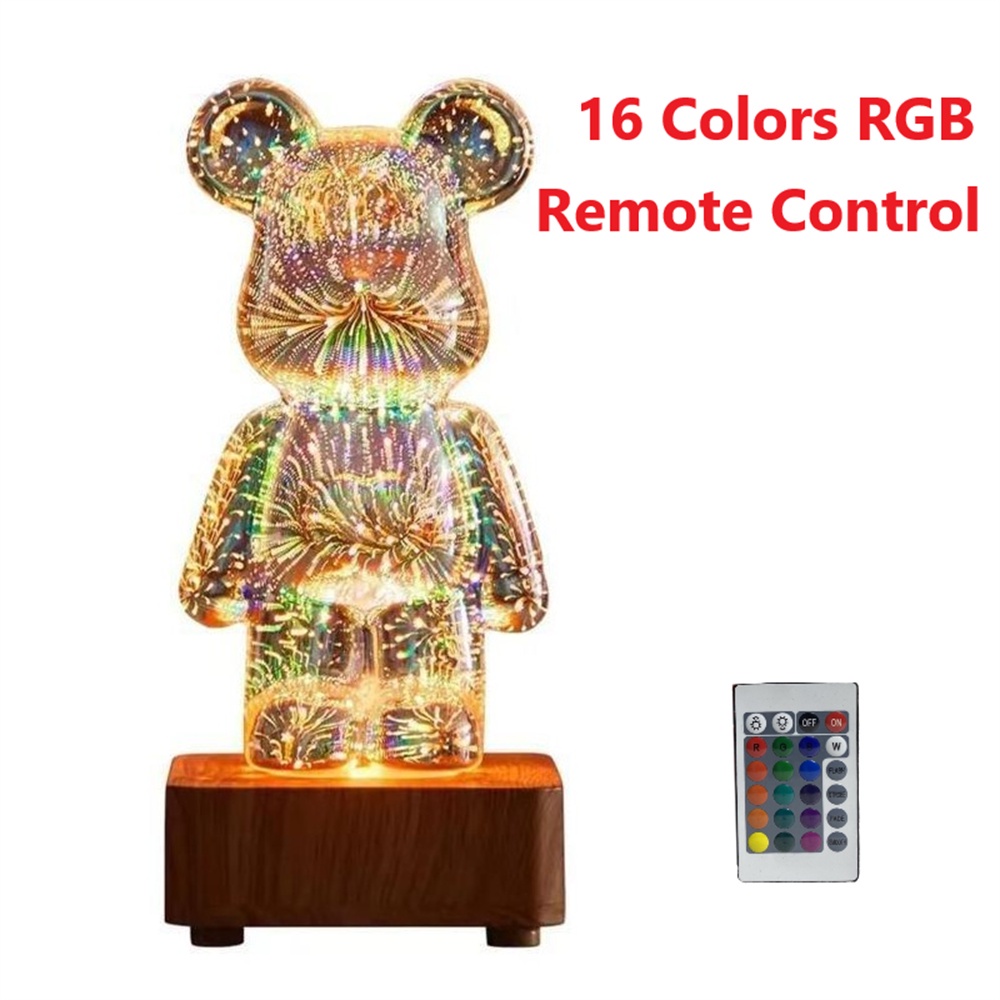 3D pháo hoa bảy màu sáng tạo và mát mẻ, đèn gấu, đèn không khí, trang trí bàn cạnh giường ngủ, đèn ngủ, quà tặng