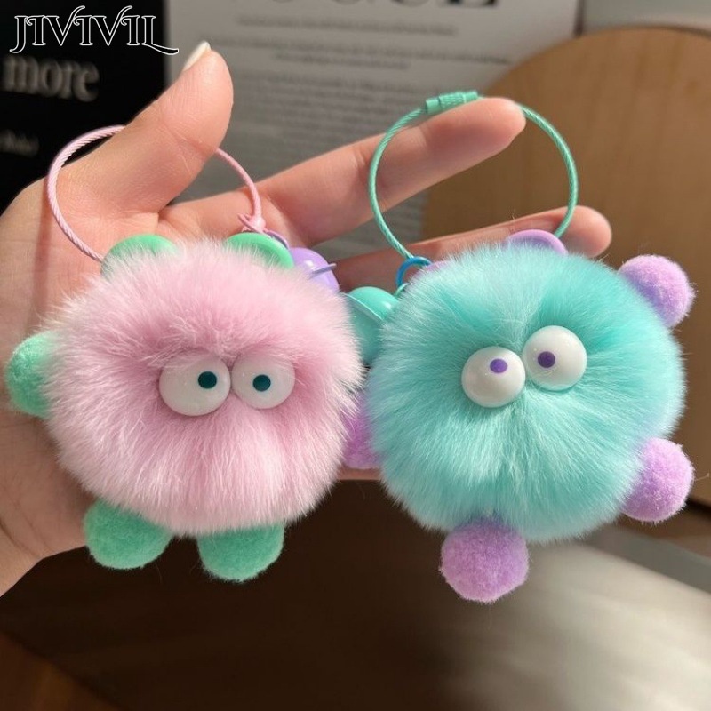 HT XIANSHENG Móc Khóa Hình Quái Vật Nhỏ Nhắn Phối Bóng Lông Dễ Thương