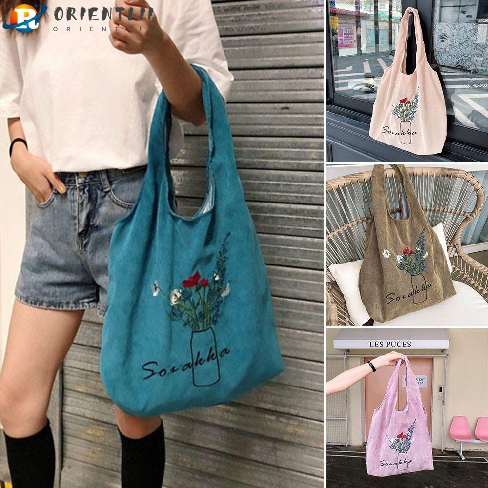 Túi Tote Đeo Vai Sức Chứa Lớn Bằng Vải Nhung Màu Trơn Thoải Mái