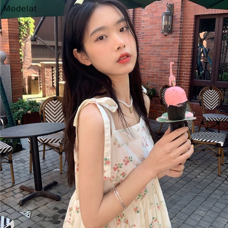 Đầm Midi Sát Nách Dáng Rộng In Hoa Kiểu Vintage Thời Trang Mùa Hè Ngọt Ngào Cho Bạn Gái