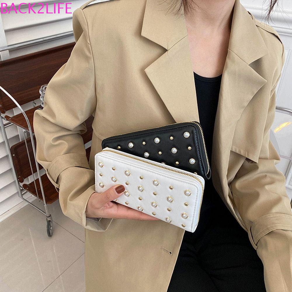 Ví Da PU Cầm Tay Có Khóa Kéo Phong Cách Vintage Hàn Quốc Cho Nữ Back2Lilife Giá Đỡ