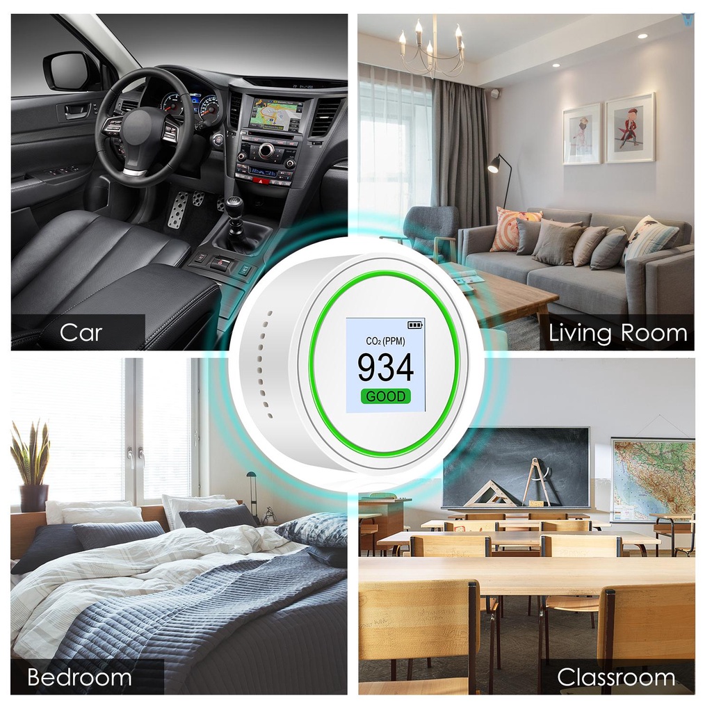 Thiết Bị Kiểm Tra Chất Lượng Không Khí CO2 &amp; TVOC Có Đèn Và Âm Thanh Chất Lượng Cao Cho CO2 &amp; TVOC