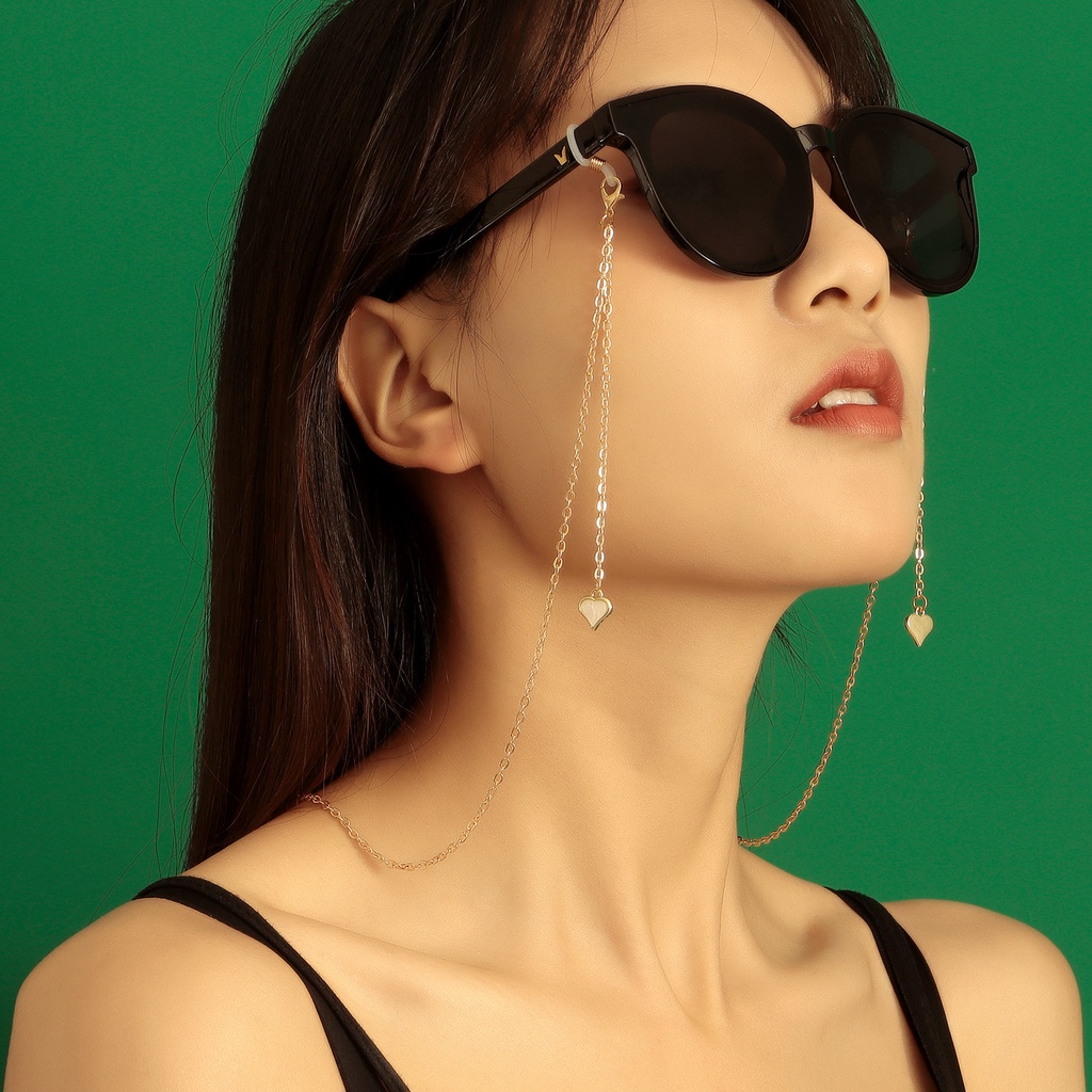 Dây Đeo Mắt Kính Bằng Kim Loại Hai Công Dụng Màu Trắng / Đen Hình Trái Tim Cho Nữ