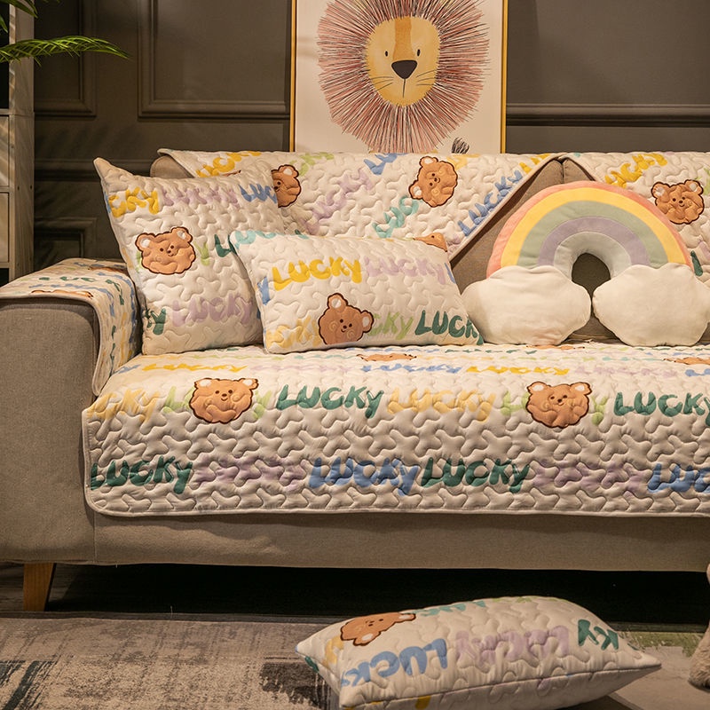 Đệm Lót Ghế Sofa Vải Cotton Chống Trượt Họa Tiết Hoạt Hình Dễ Thương