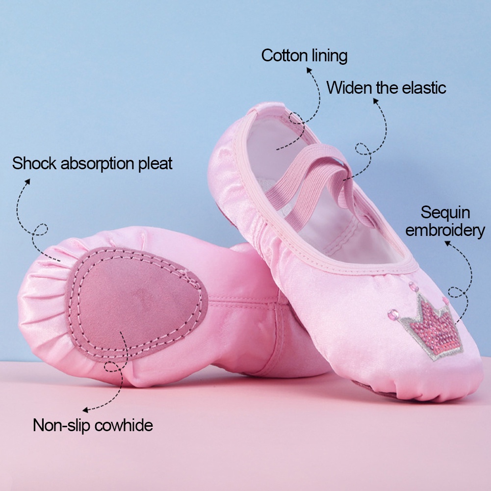 Giày Múa Ba Lê Đế Mềm Họa Tiết Vương Miện Xinh Xắn Cho Bé Gái