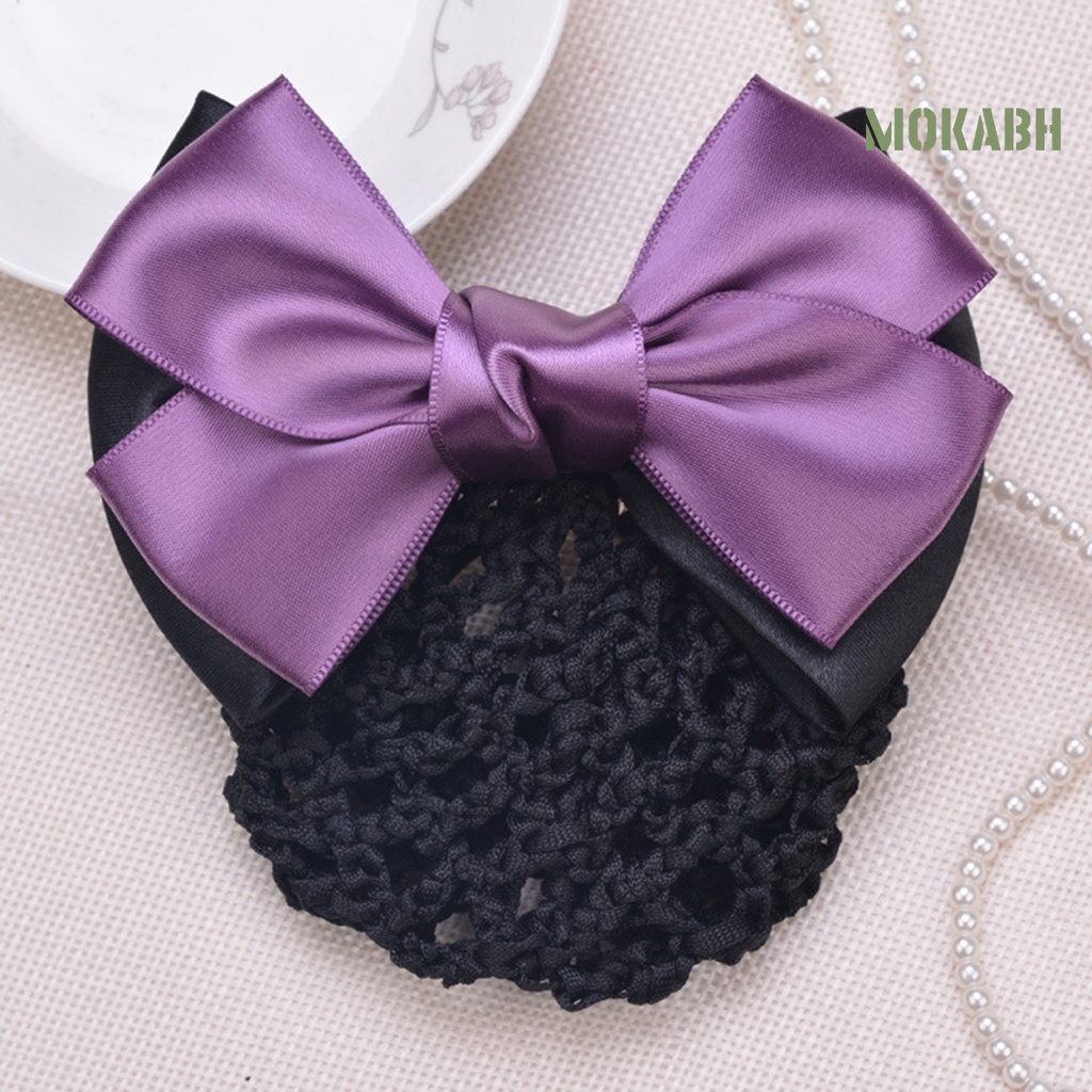 [Mok Abh] Mũ Lưới Thắt Nơ Họa Tiết Sọc Màu Sắc Tương Phản Chống Trượt Trang Trí Tóc Dành Cho Y Tá