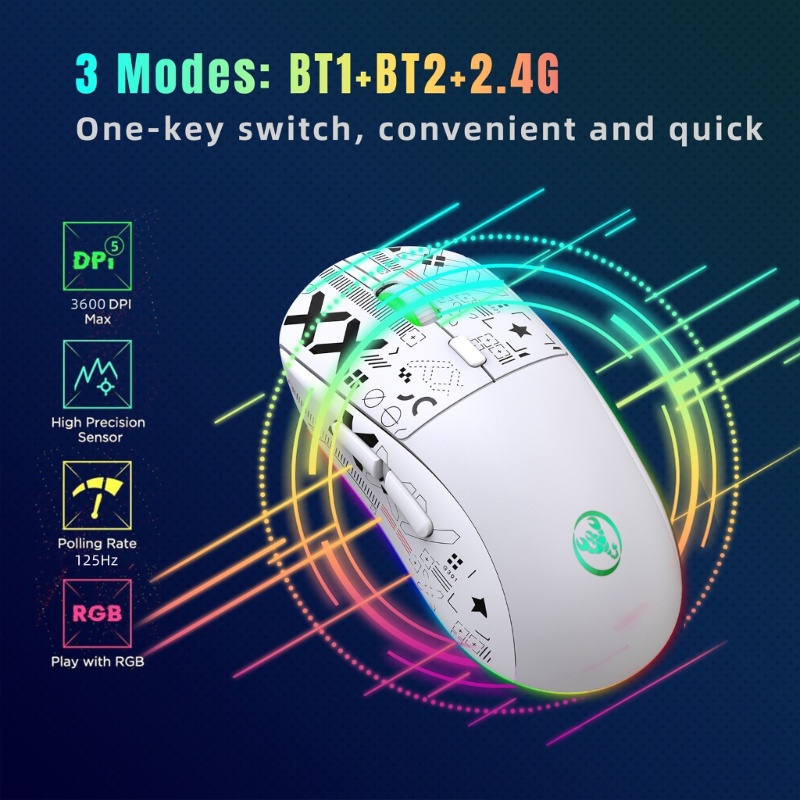 Chuột không dây BTM T90 3 Chế Độ 2 4G- + Bluetooth 3600dpi RGB