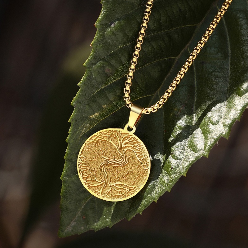 Z Vòng cổ Mạ Vàng 18K Phối Mặt Hình Cây Đời Sống Bằng Thép Không Gỉ Thời Trang Cho Nam Và Nữ