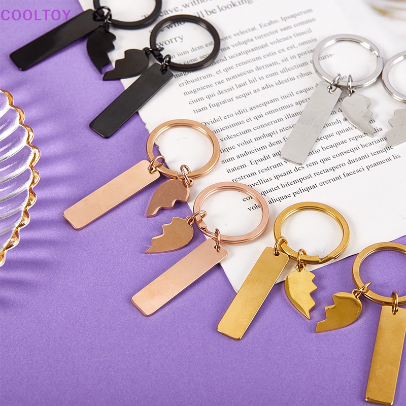 Set 2 Móc Khóa Ghép Hình Trái Tim Bằng Thép Không Gỉ Mặt Kính Độ Bóng Cao