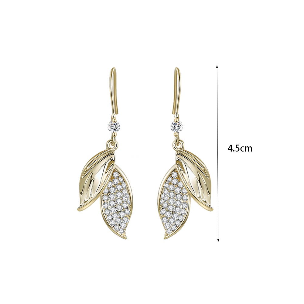 Bông Tai Dáng Dài Hình Chiếc Lá Đính Đá Phối Tua Rua Đơn Giản Thời Trang Cho Nữ