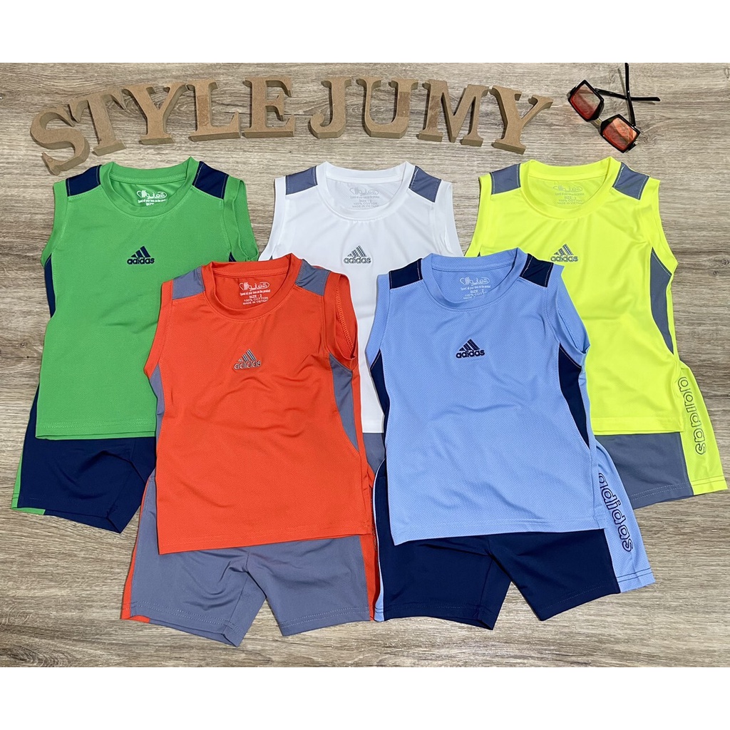 Size 1-6 ( 10-23kg) - Bộ đồ thể thao thun lạnh thông hơi sát nách in logo A-D-I-DAS