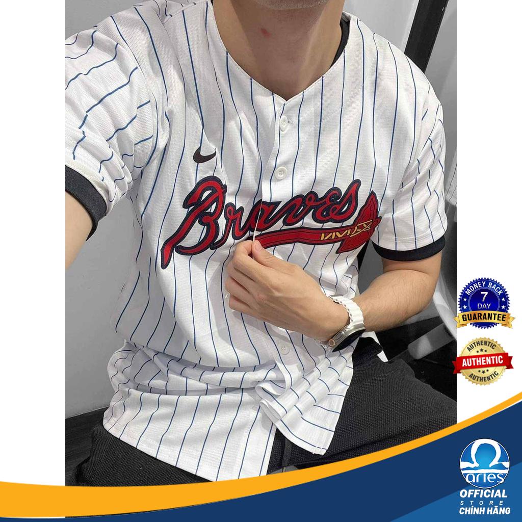 [Auth]Áo thun bóng chày nike x MLB chính hãng full tem tag dáng overfit kiểu dáng gài nút cổ bóng chày - Aries Sốp