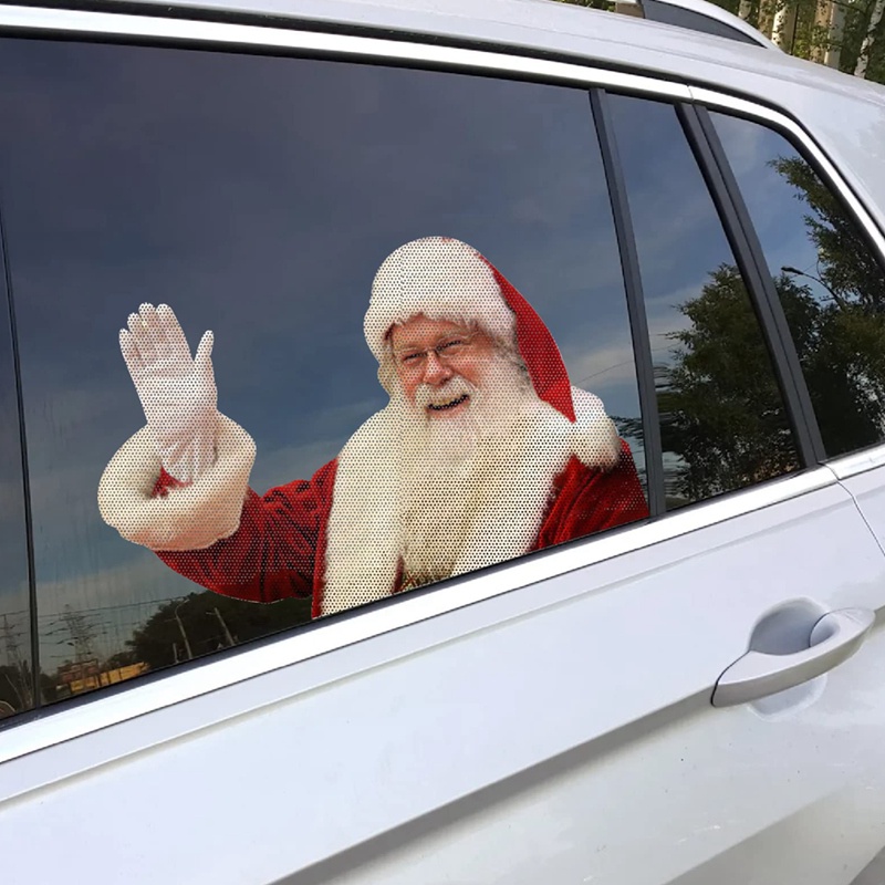 Bộ 2 Miếng Dán Trang Trí Cửa Sổ Xe Hơi Họa Tiết Giáng Sinh Dễ Thương