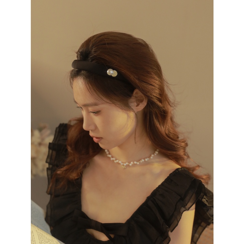 Kẹp Tóc Vải Satin Đính Ngọc Trai Thiết Kế Đơn Giản 1.5cm