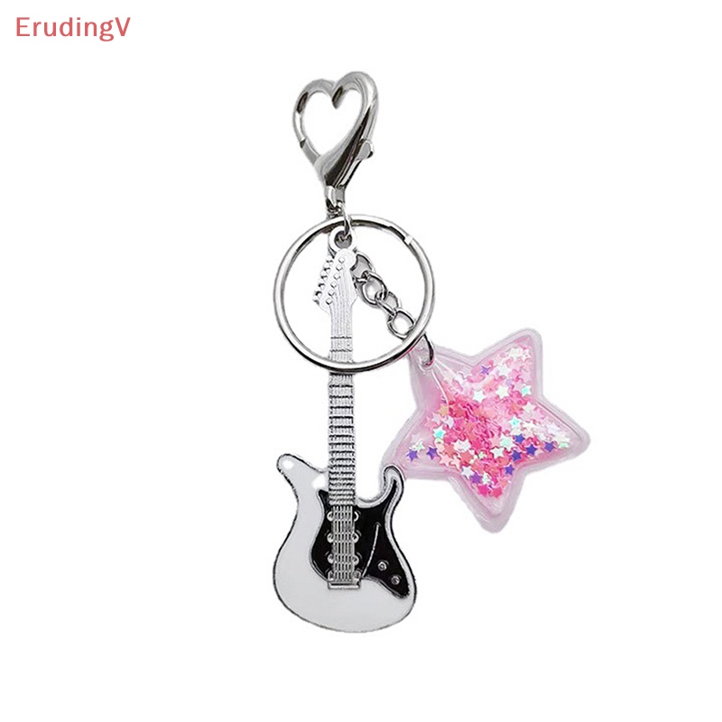 [ErudingV] Móc Khóa Mặt Hình Trái Tim Ngôi Sao Đàn Guitar Trái Tim Phong Cách Vintage Thời Trang Ngọt Ngào Dành Cho Bạn Nữ [Mới]