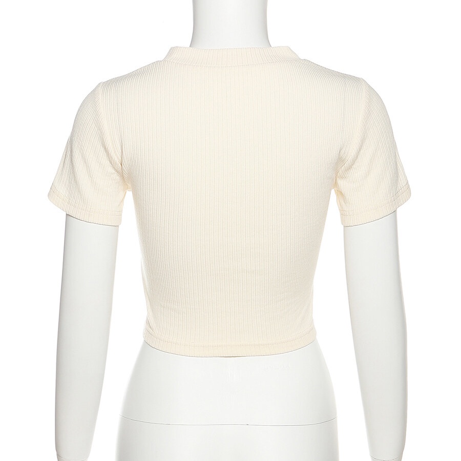 Weird Puss Áo Thun Crop Top Tay Ngắn Dáng Ôm Thiết Kế Đục Lỗ Thời Trang Mùa Hè Đơn Giản Ngọt Ngào Cho Nữ