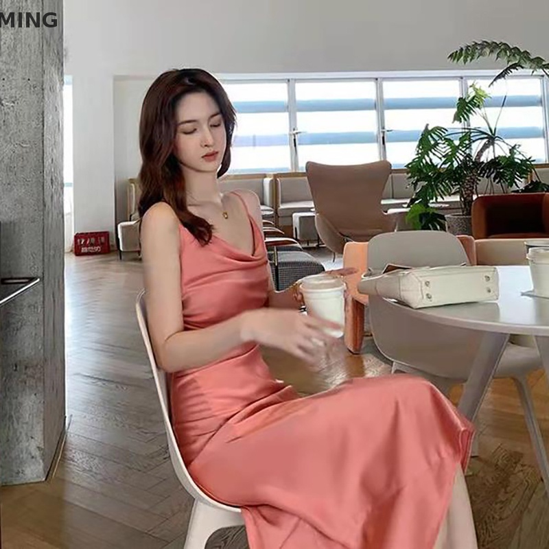 Đầm Midi Hai Dây Ôm Ngực Thanh Lịch Cho Nữ