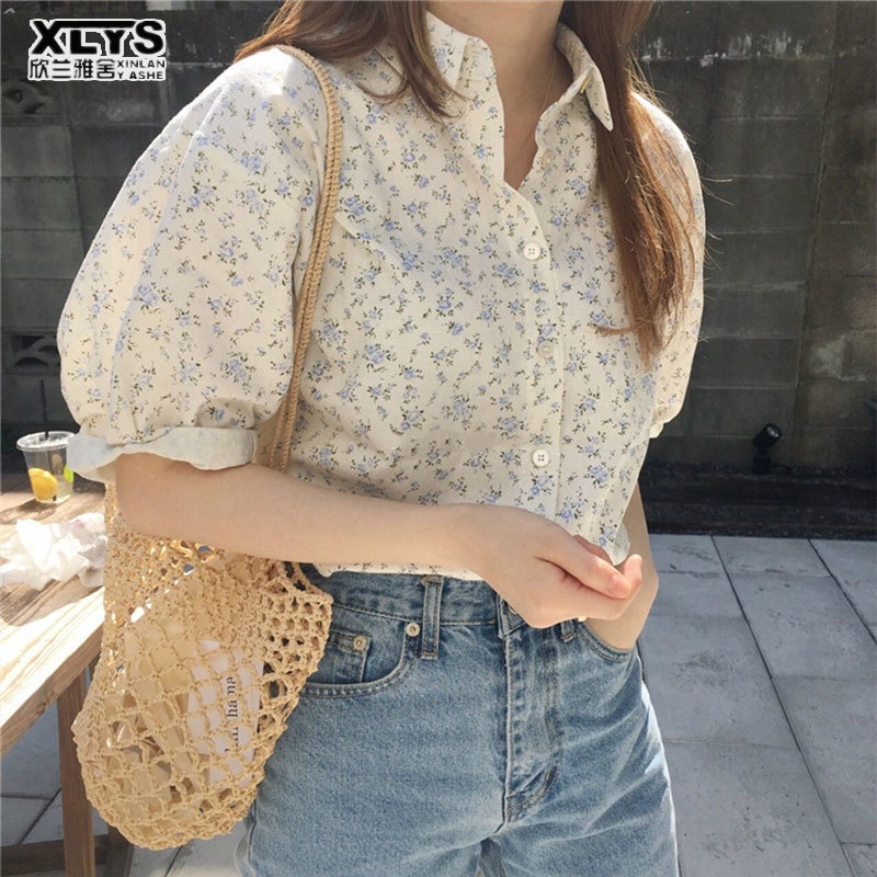 Áo Croptop Tay Ngắn Họa Tiết Hoa Đơn Giản Phong Cách Hàn Quốc Cho Nữ