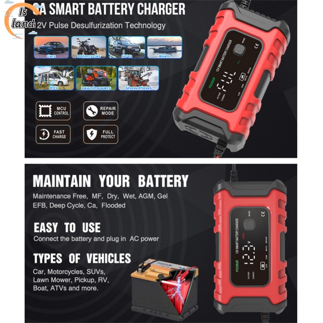 Bộ Sạc Pin Thông Minh Tự Động 12v 6a Có Màn Hình Led Hiển Thị Kỹ Thuật Số Cho Xe Hơi / Xe Máy