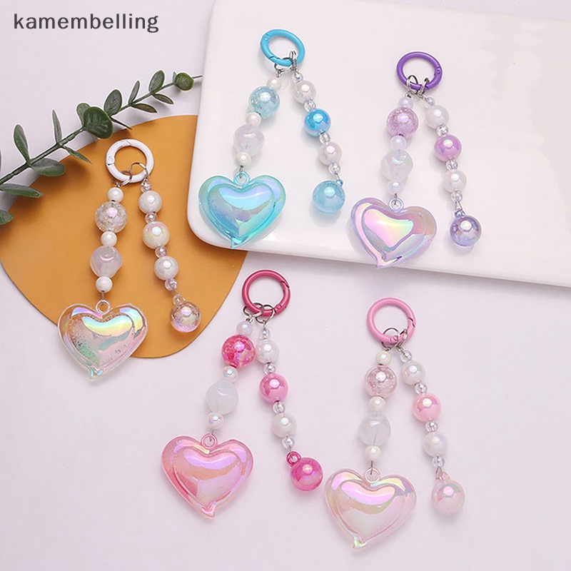 Kamembelling Set Phụ Kiện Hạt Acrylic Hình Trái Tim Màu Sắc Nổi Bật Trang Trí Móc Khóa / Tai Nghe / Túi Trang