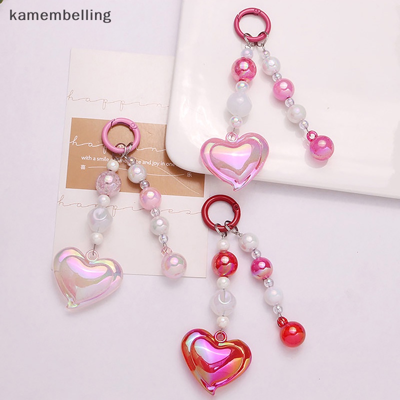 Kamembelling Set Phụ Kiện Hạt Acrylic Hình Trái Tim Màu Sắc Nổi Bật Trang Trí Móc Khóa / Tai Nghe / Túi Trang