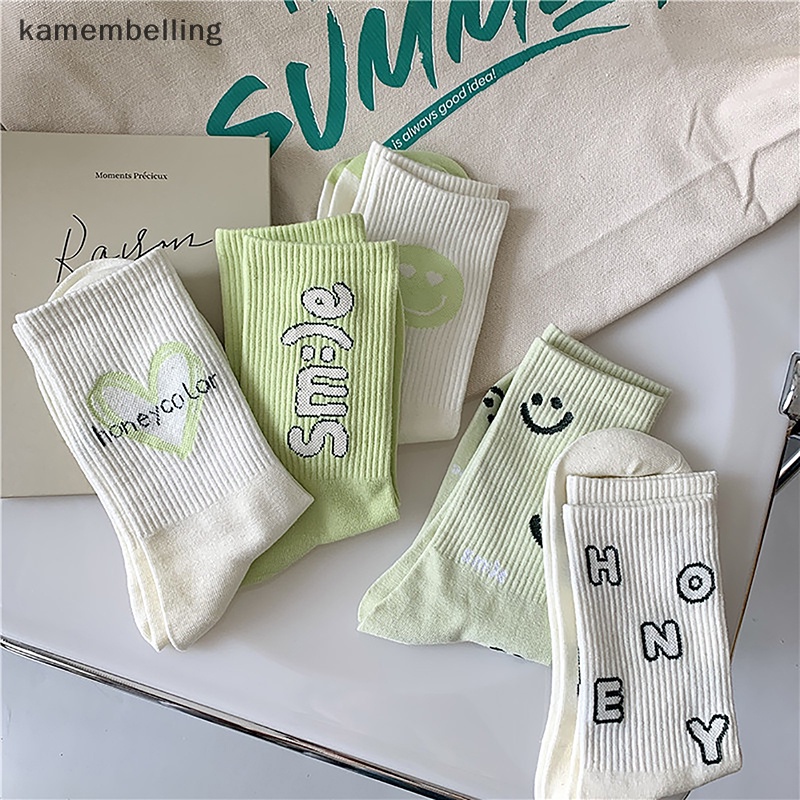 1 Đôi Tất Cotton Thoáng Khí In Hình Mặt Cười Dễ Thương Cho Nữ