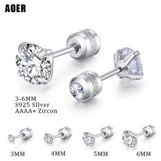 1 cặp bông tai thép titan bạc 925 đính đá zircon 3-6mm cho nam nữ