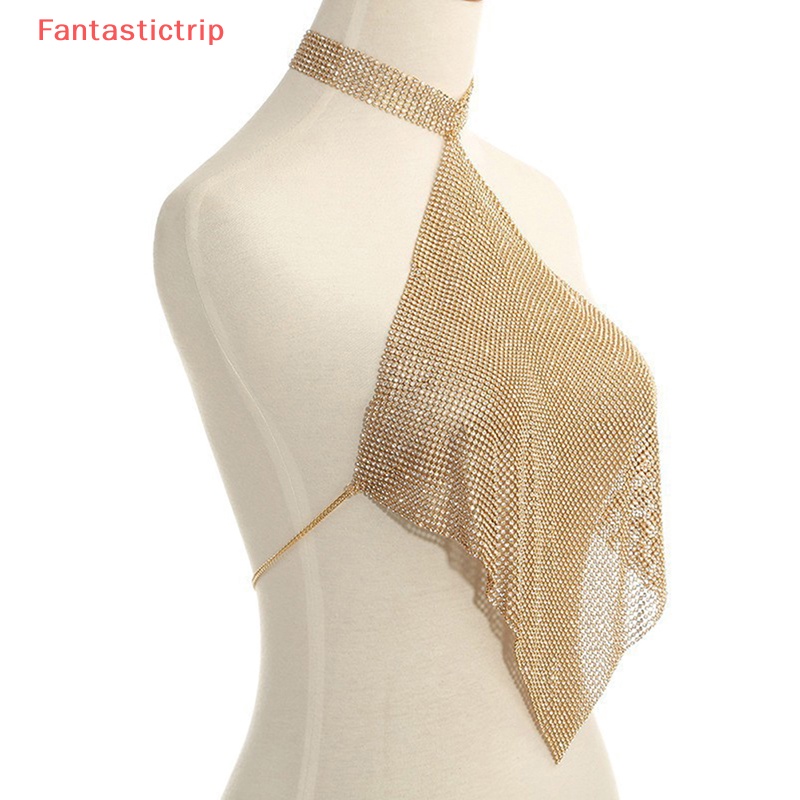 [Fantastictrip] Áo Croptop Đính Đá Hở Lưng y2k Dây Xích Đeo Cơ Thể Đi Tiệc Tùng Cho Nữ