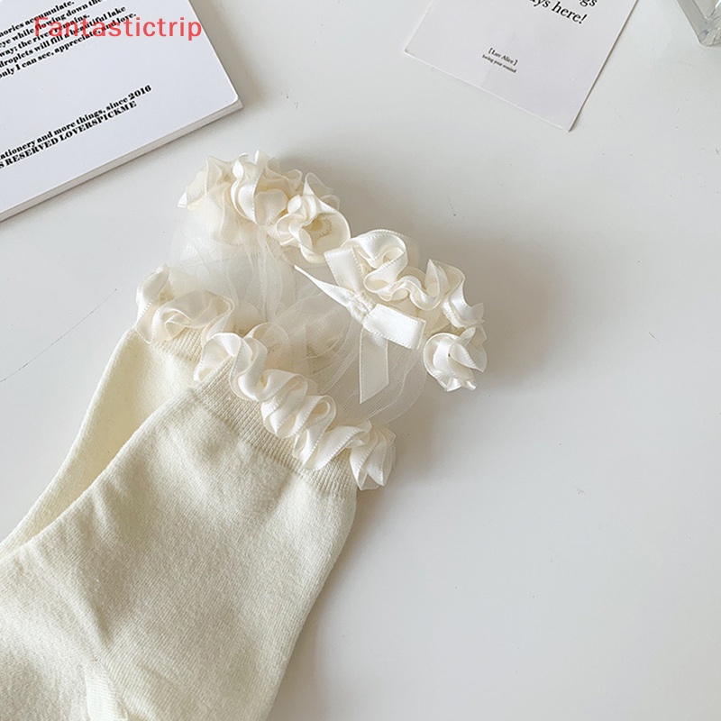 [Fantastictrip] Vớ Ren Ống Vừa Màu Trơn Đính Nơ Thời Trang Xuân Hè Cho Trẻ Em JK Lorita Mary Jean Tidal ins Mới