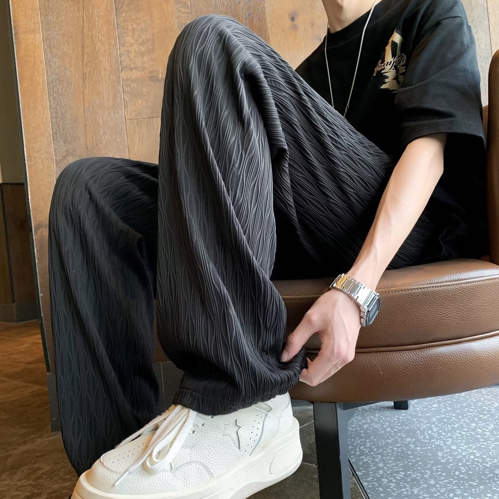 Quần Dài Ống Rộng Vải Lụa Mát Màu Sắc Đơn Giản Phong Cách Mỹ Thời Trang Mùa Hè Cho Nam