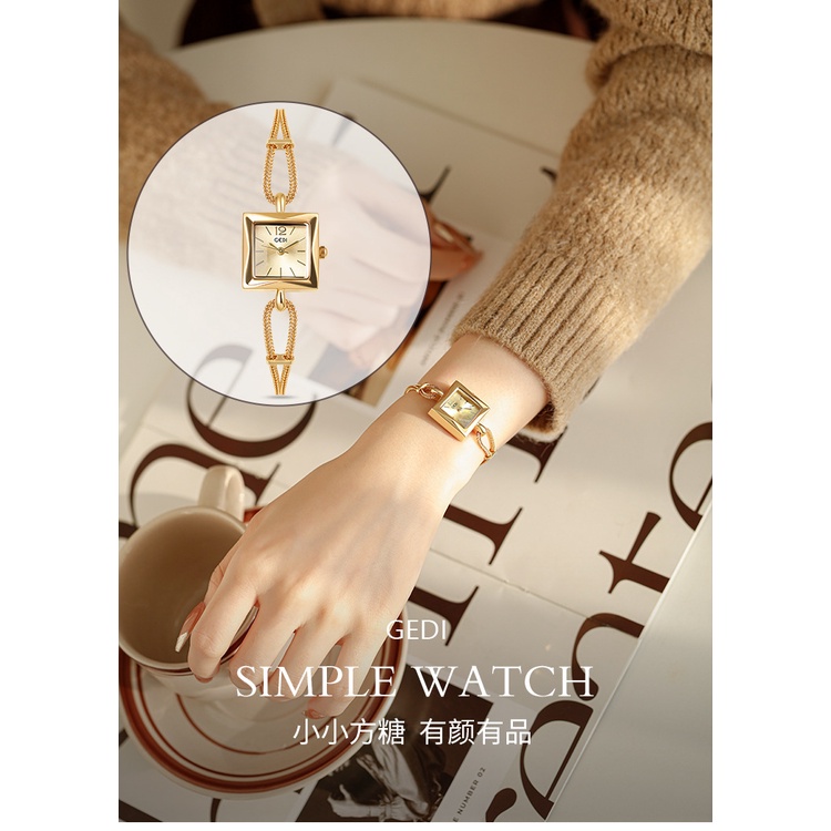 Đồng Hồ Đeo Tay Mặt Vuông Thiết Kế Đơn Giản Sáng Tạo Thời Trang Cho Nữ