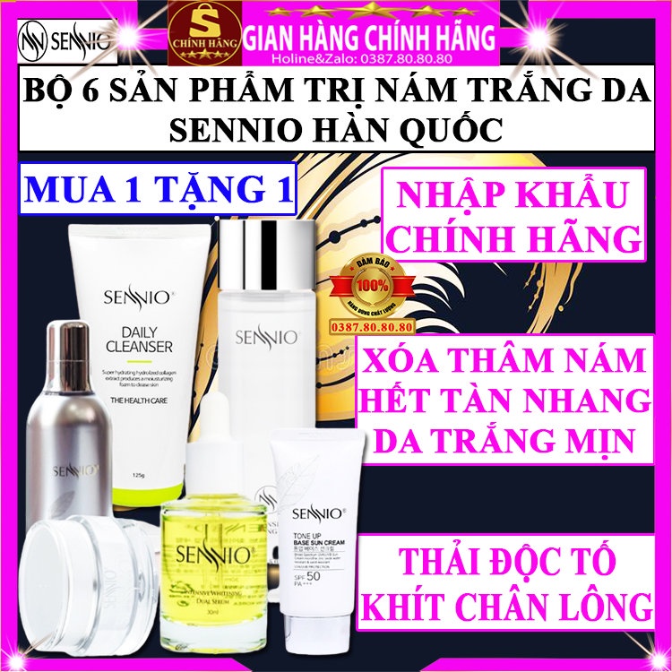 Bộ 6 Sản phẩm xóa thâm nám tàn nhang đồi mồi dưỡng trắng da hàn quốc chính hãng Sennio combo kem dưỡng da mặt nám xịn