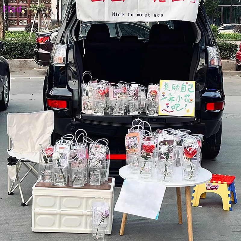 Túi Tote Bằng PVC Trong Suốt Họa Tiết Hoa Dùng Đựng Hoa DIY