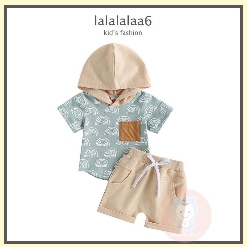 Bộ Áo Hoodie Tay Ngắn + Quần Short Rút Dây Màu Sắc Cầu Vồng Xinh Xắn Cho Bé Trai LAA6