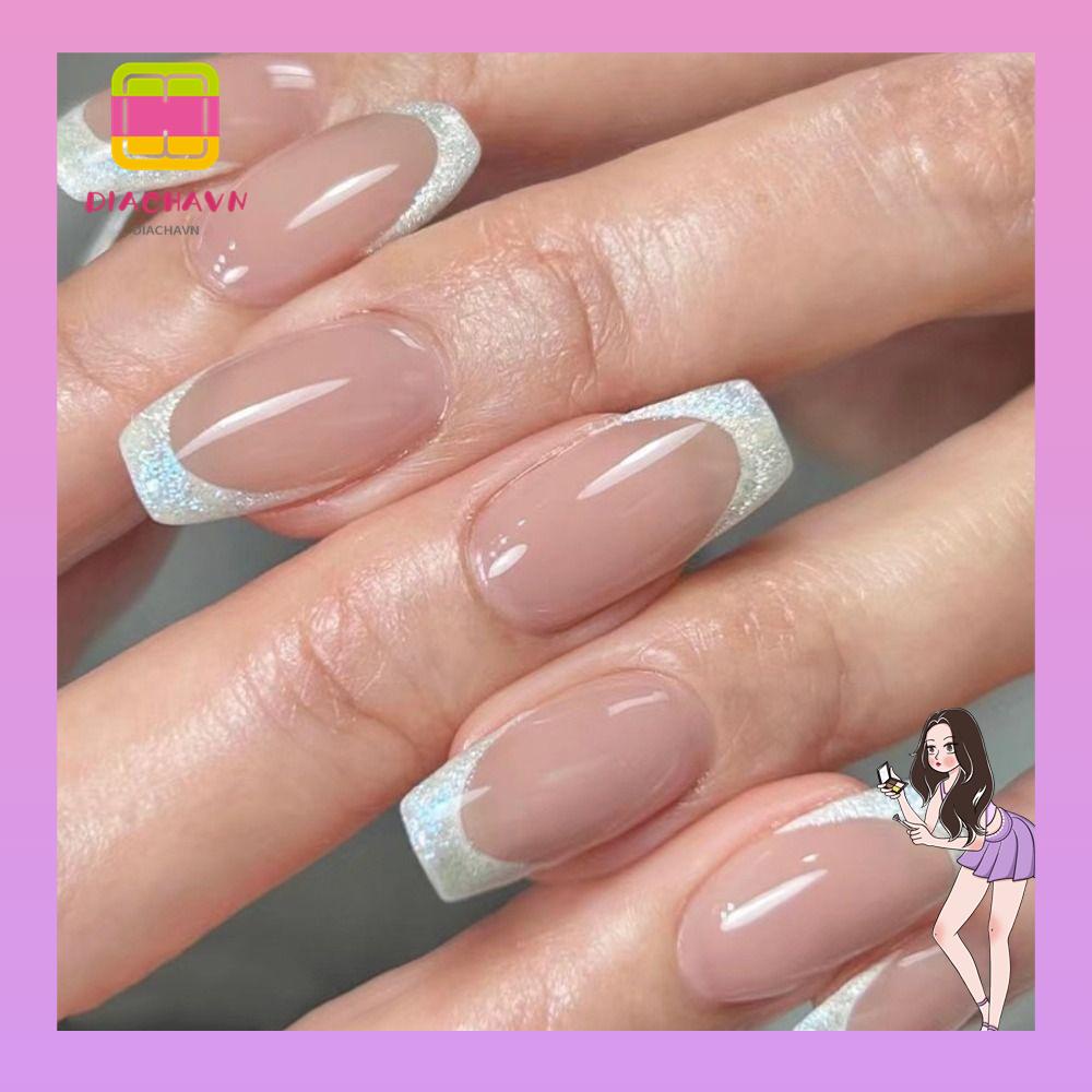 Set 24 Móng Tay Giả Che Phủ Toàn Diện Màu Hồng Có Thể Tháo Rời DIY