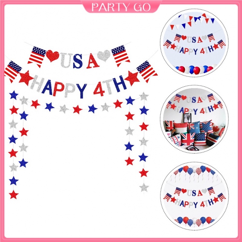 Set 2 Dây Cờ Mỹ Treo Trang Trí Ngày Độc Lập 4th July