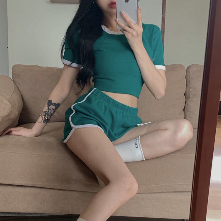 Set Áo baby tee Thun croptop Ngắn Tay + Quần Short Thể Thao Thời Trang Mùa Hè Cho Nữ