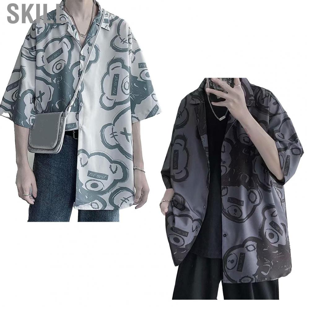 Skill Men Short Sleeved Shirt  Modern Printed Fashionable Comfortable Polyester Fiber Top Ice Silk for School