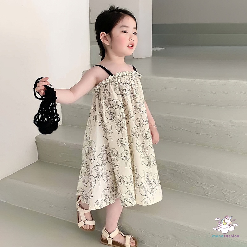 Đầm Lông Xù Sát Nách Thoáng Mát Thân Thiện Với Da In Họa Tiết Hoạt Hình Cho Bé