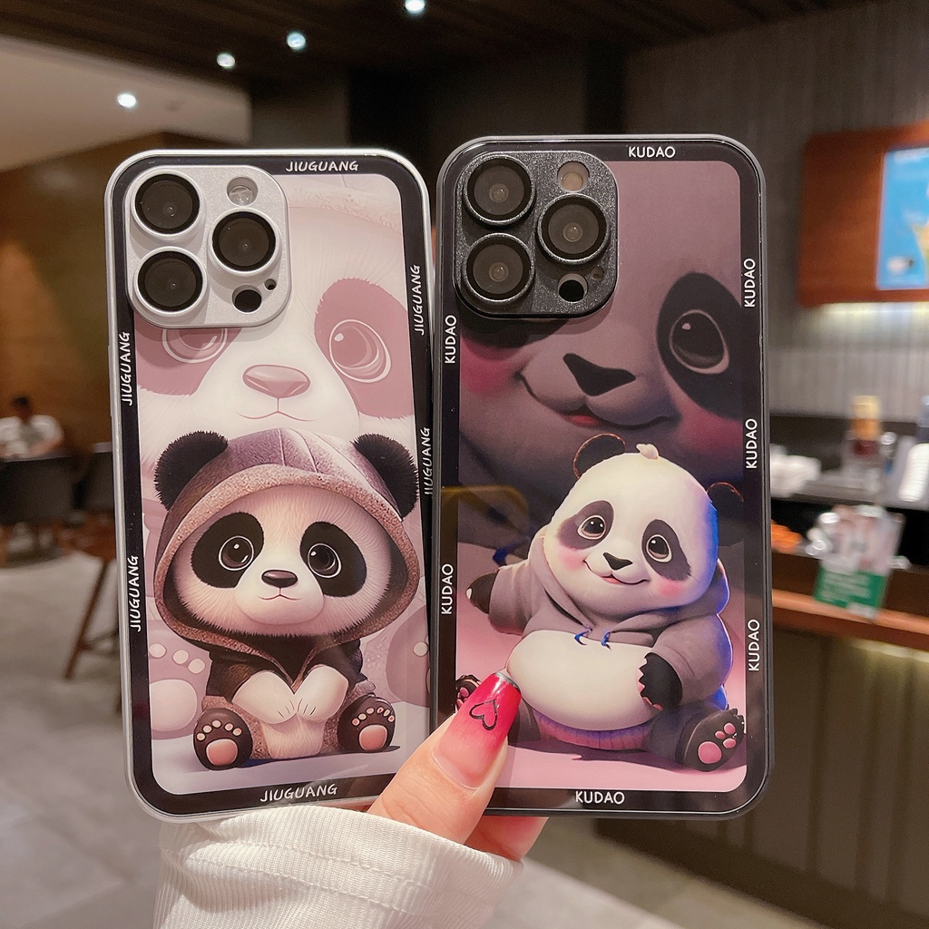 Ốp Điện Thoại Kính Cường Lực PC In Hình Gấu Trúc Đáng Yêu Cho iPhone 11 12 13 14 PRO MAX XR XS 7 8 Plus