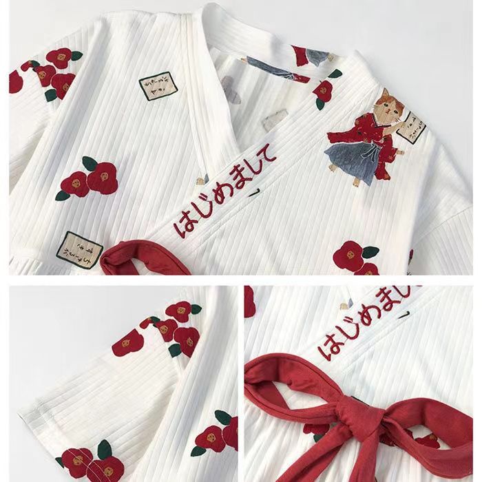 Bộ Đồ Ngủ Tay Ngắn Phong Cách Kimono Nhật Bản Dễ Thương Cho Nữ