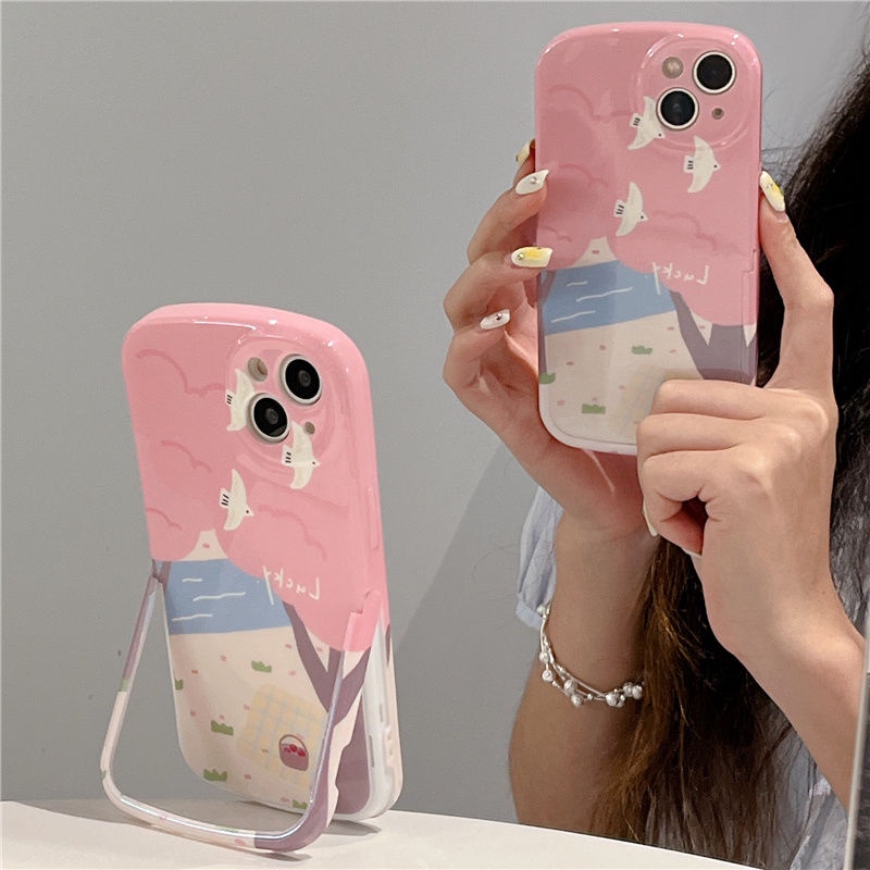 Ốp Điện Thoại Có Giá Đỡ Hình Lò Xo Màu Hồng Bảo Vệ Toàn Diện Chống Rơi Cho Iphone13pro 14 11 12