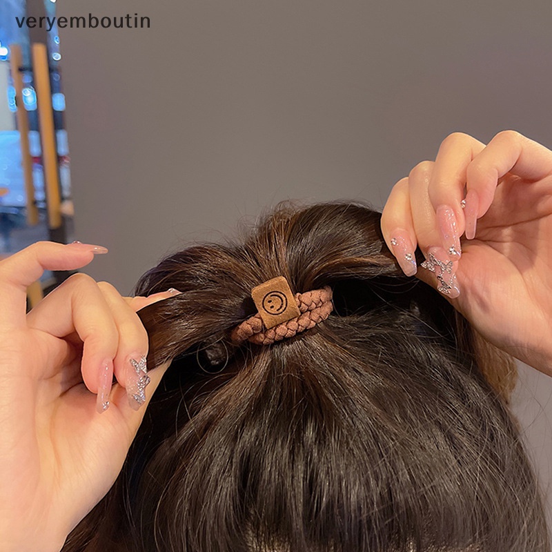 Bộ 5 Dây Buộc Tóc Cao Su Co Giãn Hình Mặt Cười Đơn Giản Phong Cách Hàn Quốc Cho Nữ