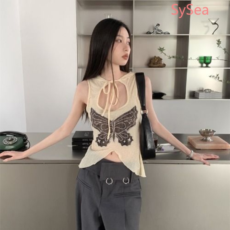 Áo Hai Dây Có Nón Họa Tiết Bướm Xinh Xắn Dành Cho Nữ