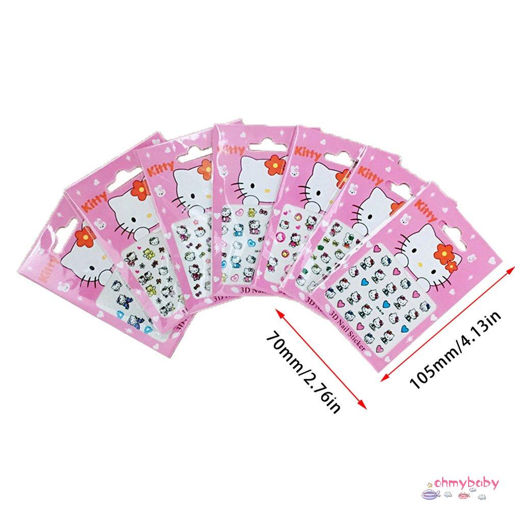 [OMB] Mèo Hoạt Hình Dễ Thương 3D Trẻ Em Miếng Dán Móng Tay An Toàn Con Bé Không Độc Hại [Z/4]