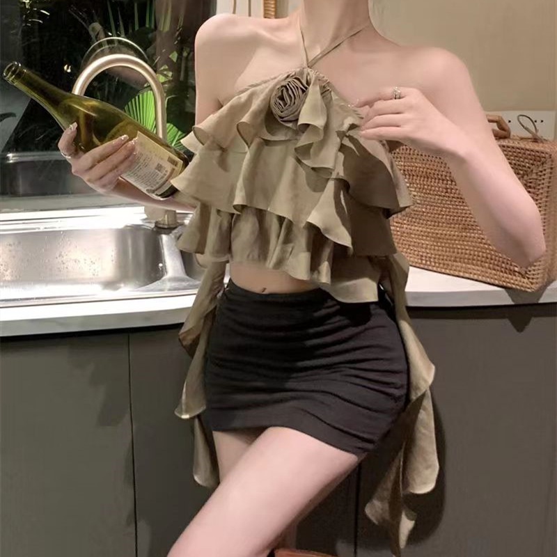 Áo Lửng Hai Dây Họa Tiết Hoa Hồng Thời Trang Quyến Rũ Dành Cho Nữ