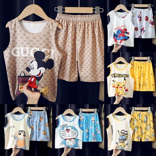 Mickey Pyjama Cho Trẻ Em Bé Trai Người Nhện Doremon Pikachu Áo Quần Short Bộ Thoải Mái Và Dễ Thương Hoạt Hình Quần Áo Nhà
