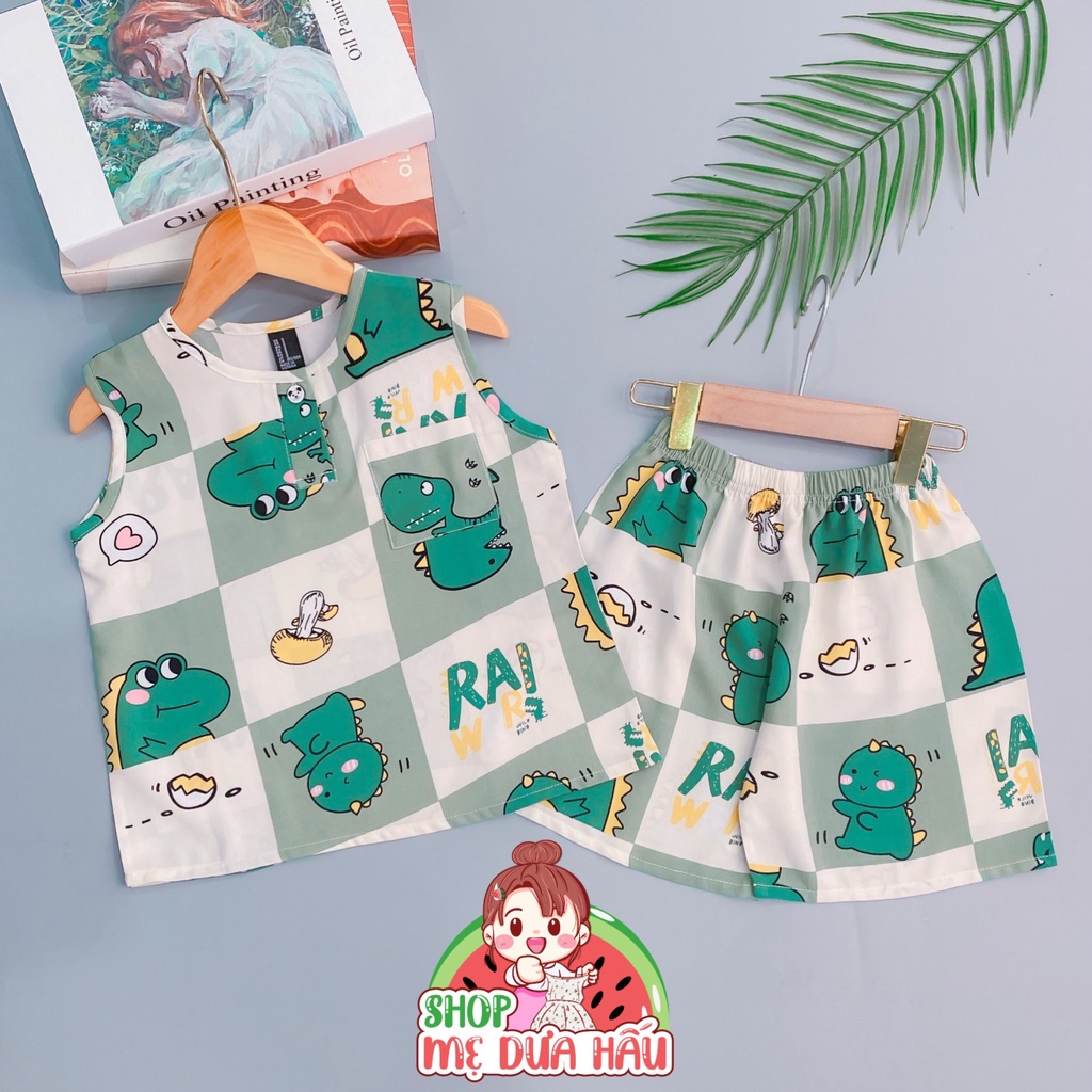 Bộ tole lanh bé trai Quỳnh Anh mặc nhà sát nách size 10-45kg shop mẹ dưa hấu