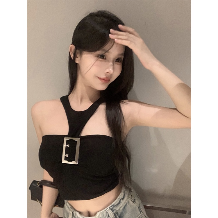 Áo Tank Top Cổ Yếm Dáng Ôm Có Khóa Kim Loại Thời Trang Mùa Hè Hàng Mới Dành Cho