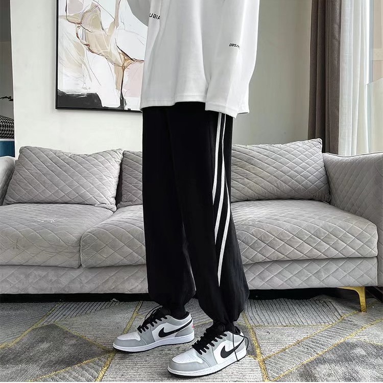 Quần Thể Thao Kẻ Sọc Dáng Rộng Phong Cách Đường Phố Mùa Hè Unisex